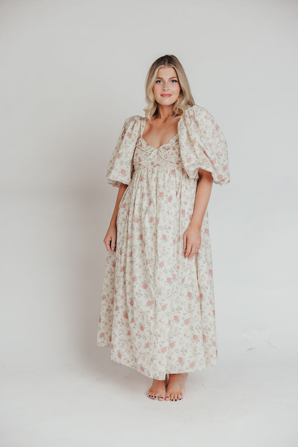 Harlow Maxi Dress in Off-White Floral - Bump Friendly & Inclusive Sizing (S-3XL) *Final-Sale*