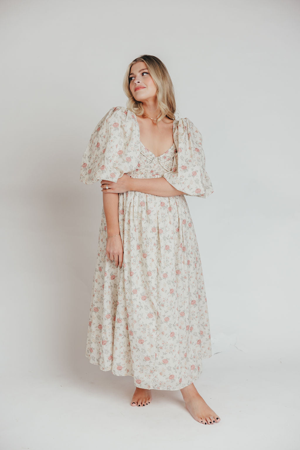 Harlow Maxi Dress in Off-White Floral - Bump Friendly & Inclusive Sizing (S-3XL) *Final-Sale*