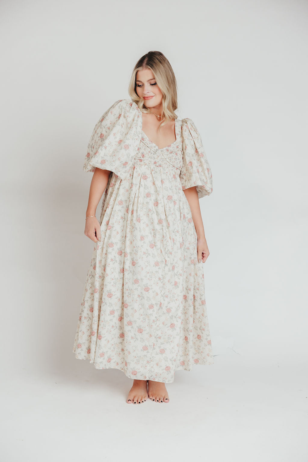 Harlow Maxi Dress in Off-White Floral - Bump Friendly & Inclusive Sizing (S-3XL) *Final-Sale*