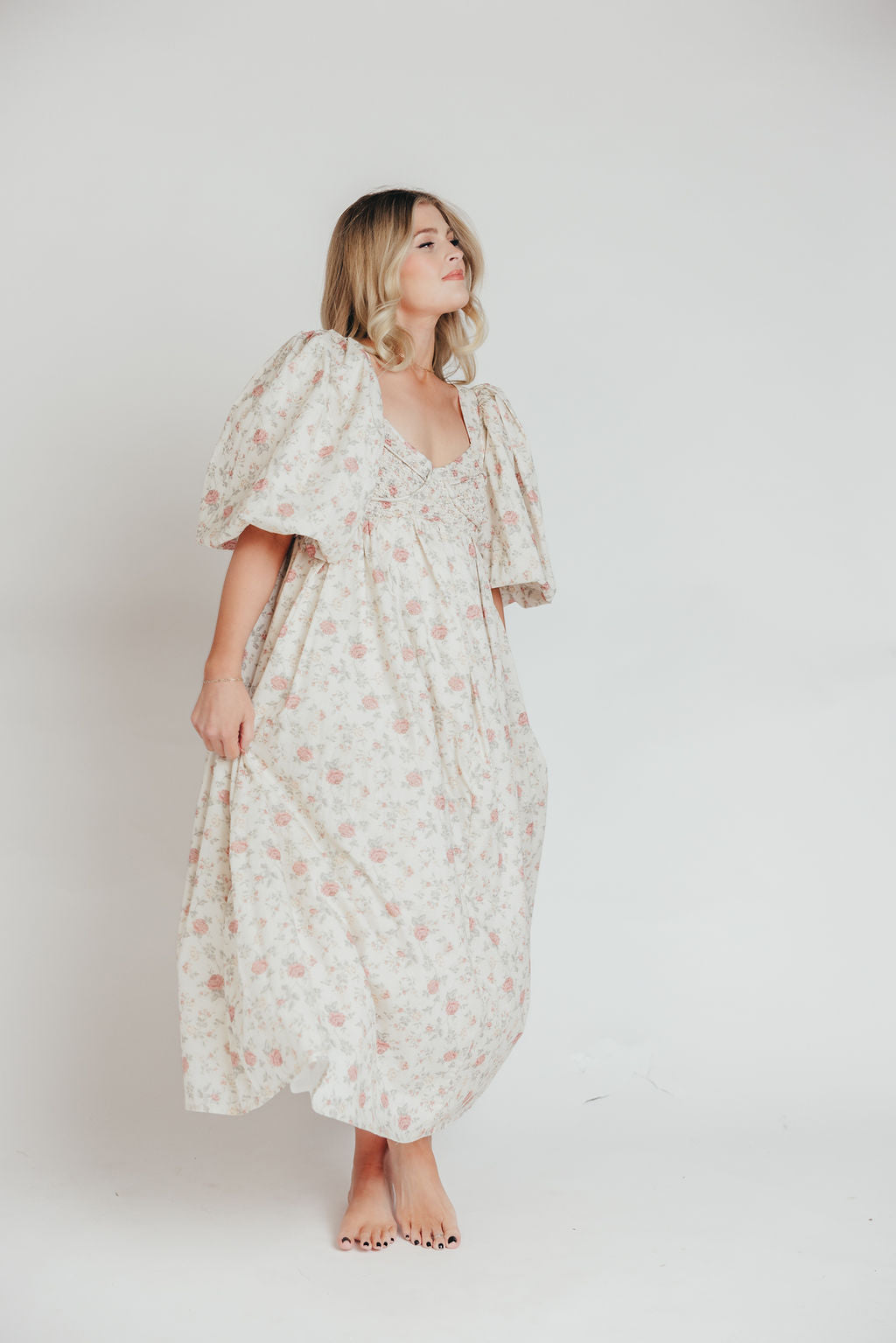 Harlow Maxi Dress in Off-White Floral - Bump Friendly & Inclusive Sizing (S-3XL) *Final-Sale*