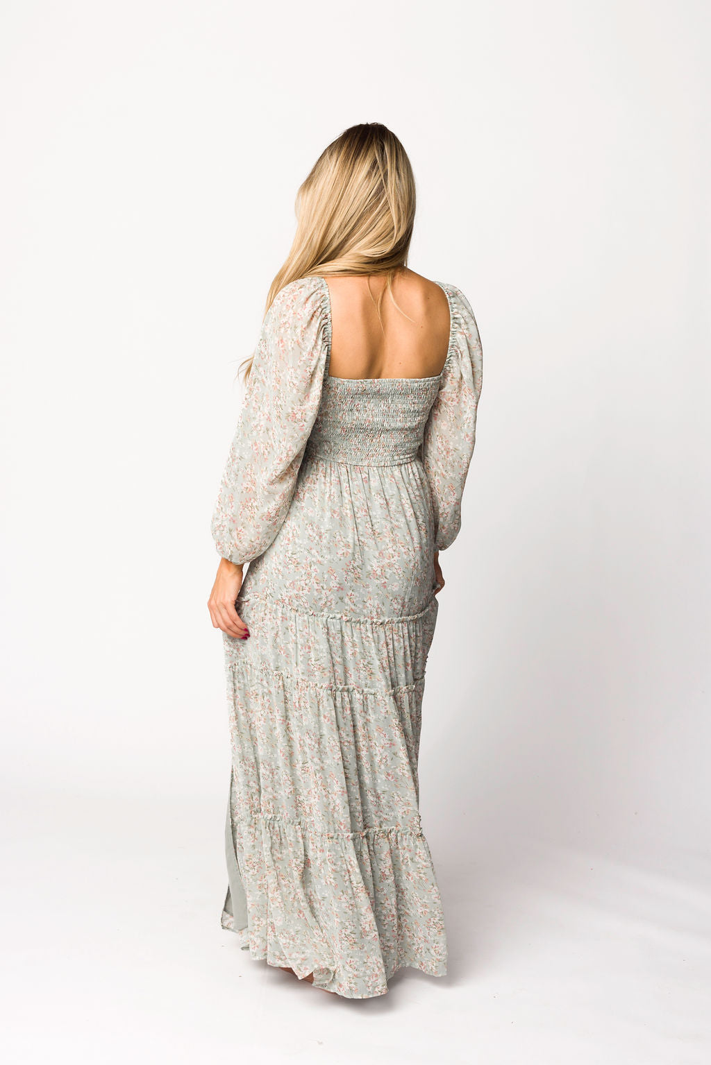 Daphne Long Sleeve Maxi Dress in Sage/Pink/Ivory Floral - Bump Friendly & Inclusive Sizing (XS-3XL)