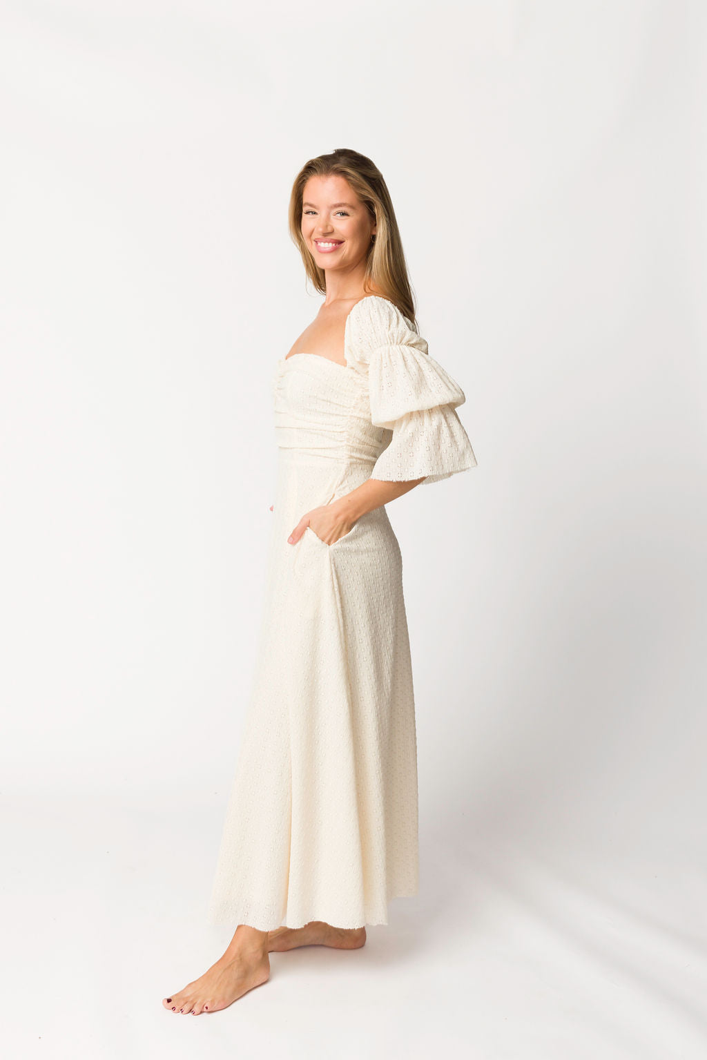 Corrine Tiered Sleeve Maxi Dress in Ivory Cream