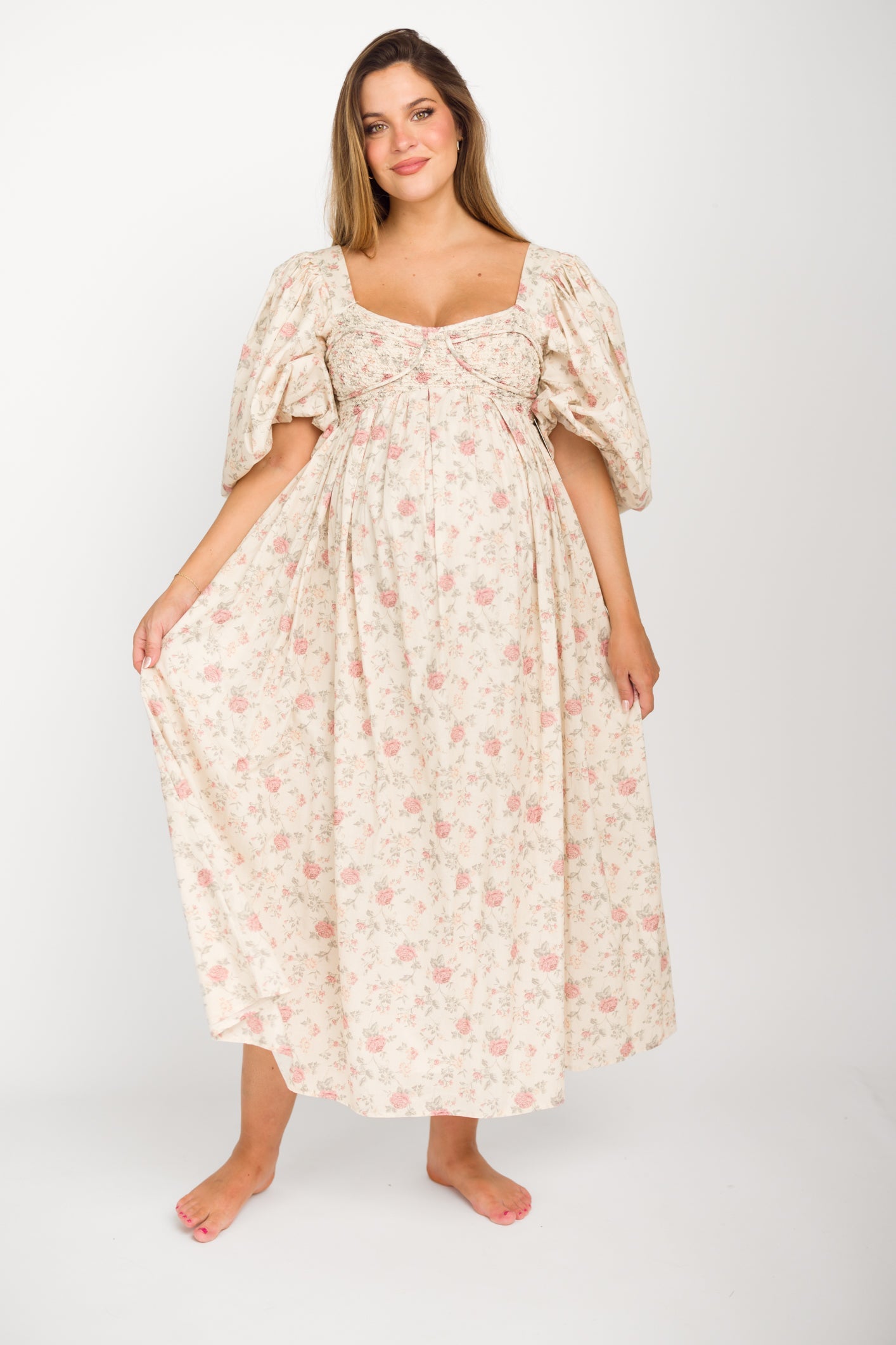 Harlow Maxi Dress in Off-White Floral - Bump Friendly & Inclusive Sizing (S-3XL) *Final-Sale*