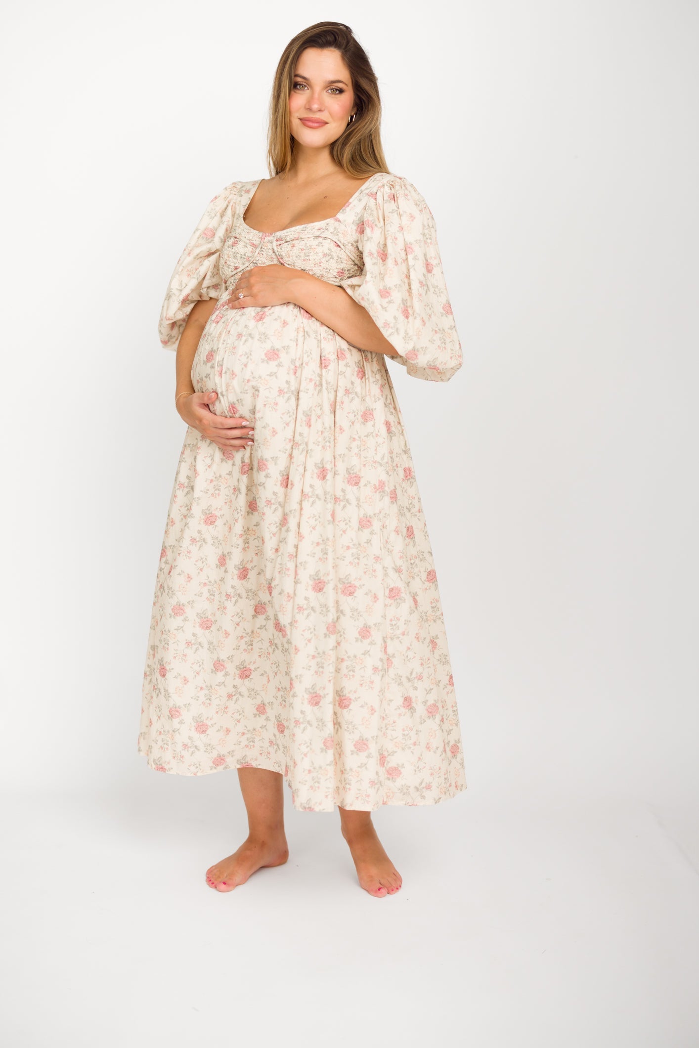 Harlow Maxi Dress in Off-White Floral - Bump Friendly & Inclusive Sizing (S-3XL) *Final-Sale*