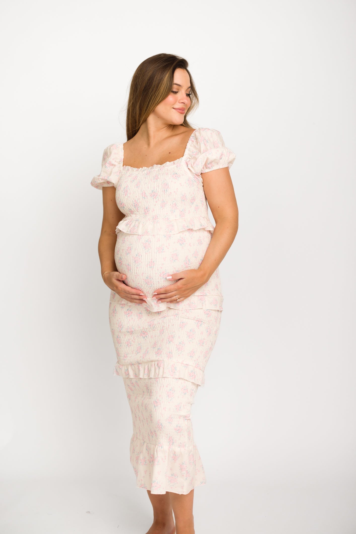 Ada Smocked Dress in Pink Floral- Bump Friendly & Inclusive Sizing (S-3XL) *Final-Sale*