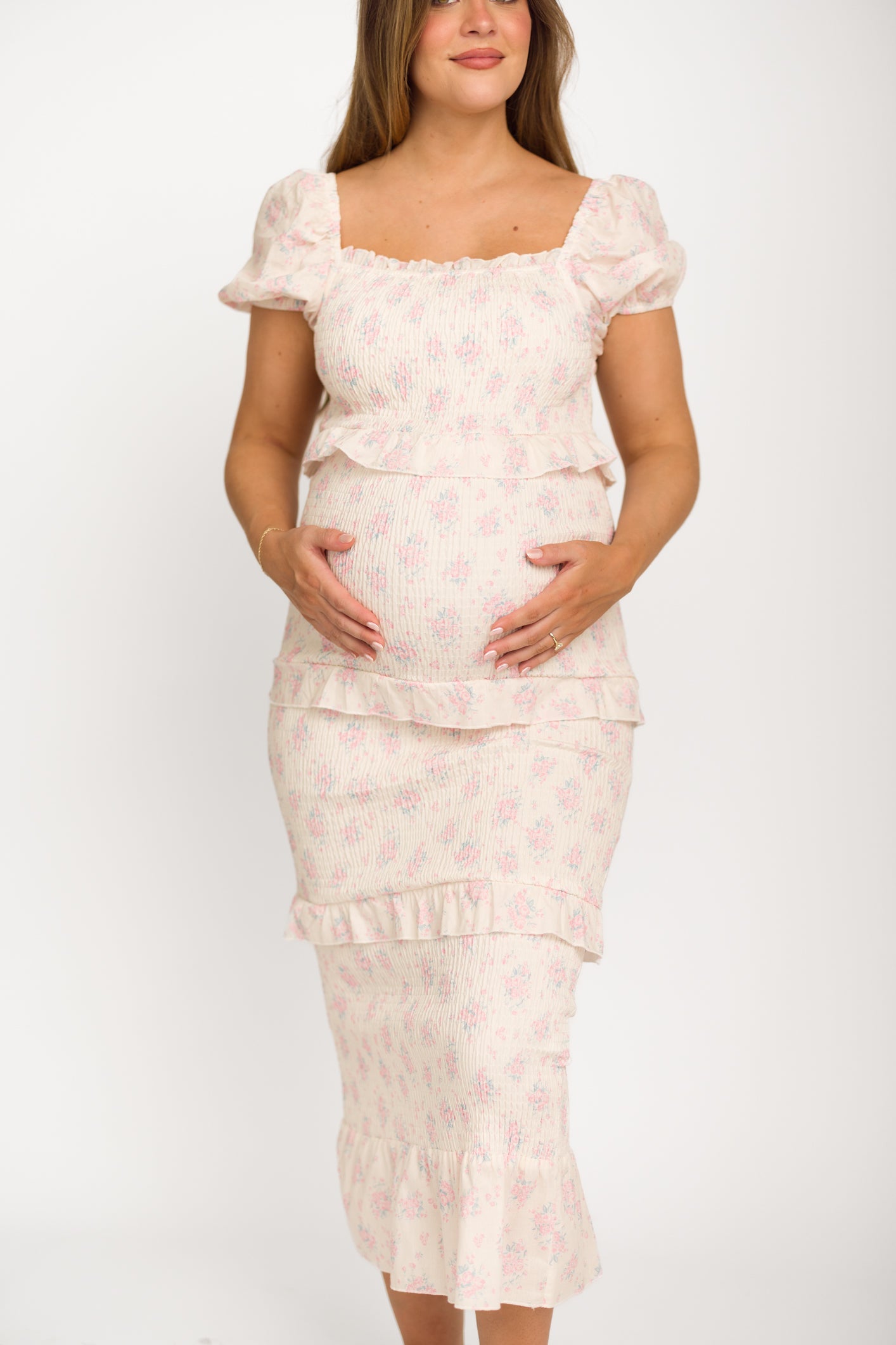 Ada Smocked Dress in Pink Floral- Bump Friendly & Inclusive Sizing (S-3XL) *Final-Sale*