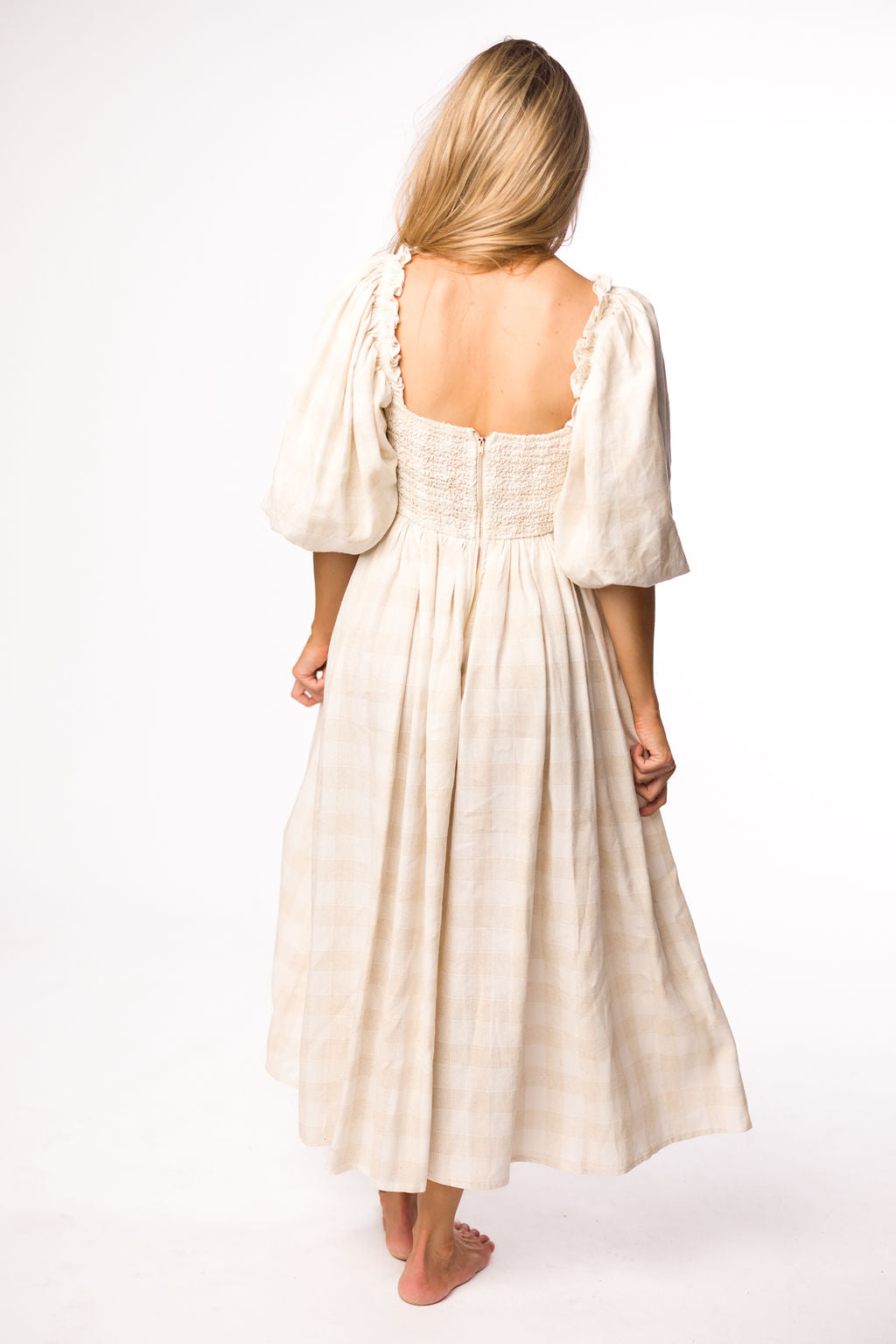 Harlow Maxi Dress in Natural Plaid - Bump Friendly