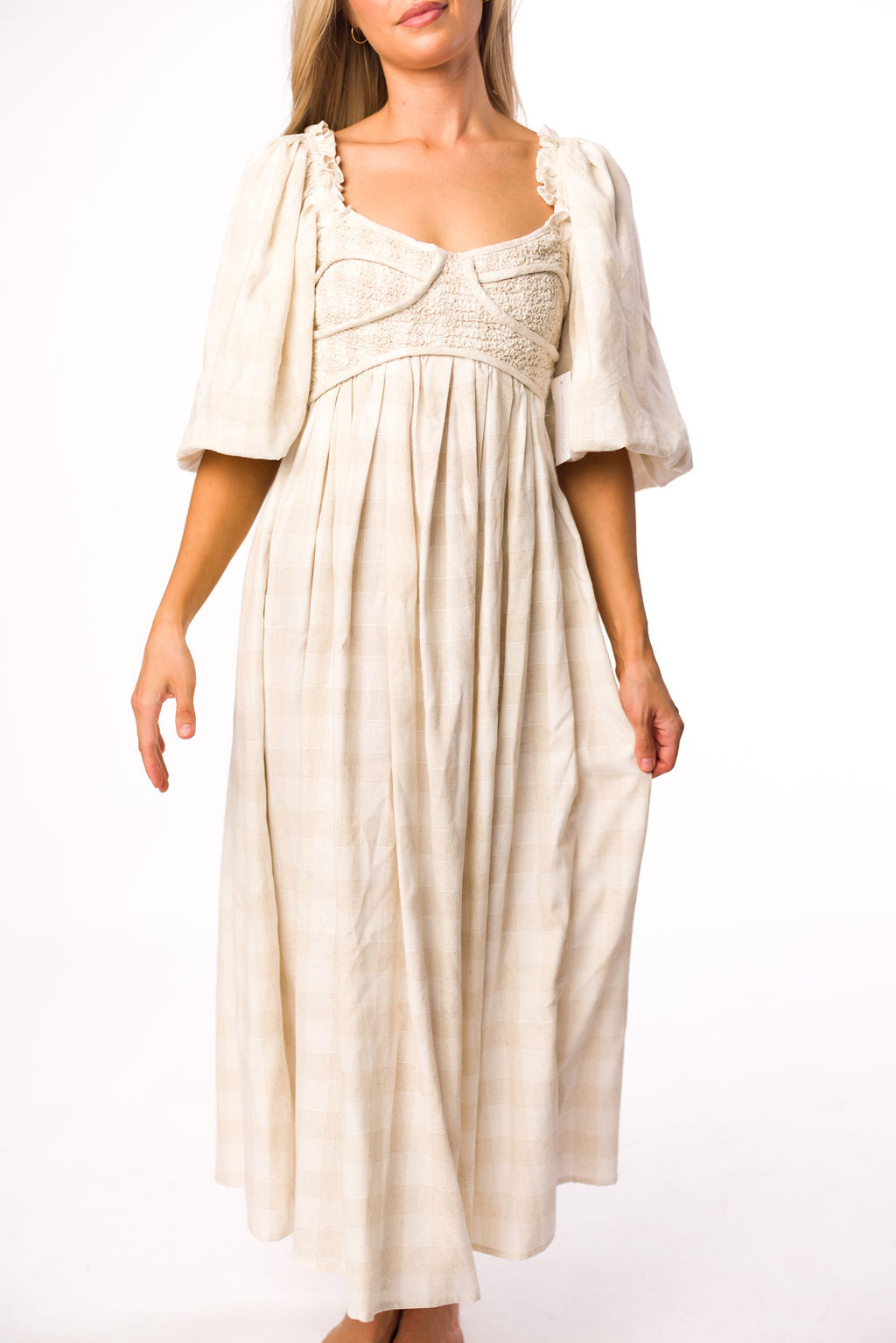 Harlow Maxi Dress in Natural Plaid - Bump Friendly