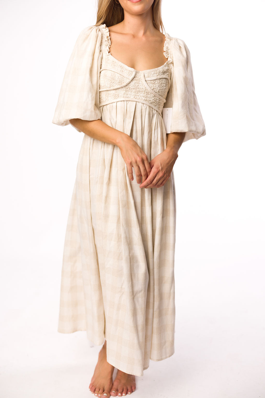 Harlow Maxi Dress in Natural Plaid - Bump Friendly
