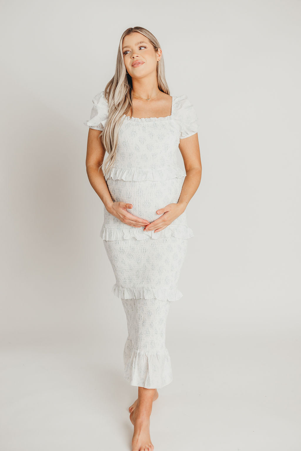 Ada Smocked Dress in Blue Floral- Bump Friendly & Inclusive Sizing (S-3XL) *Final-Sale*