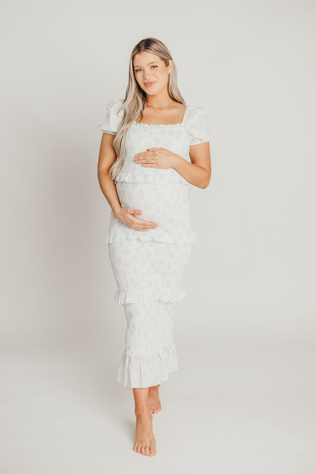 Ada Smocked Dress in Blue Floral- Bump Friendly & Inclusive Sizing (S-3XL) *Final-Sale*