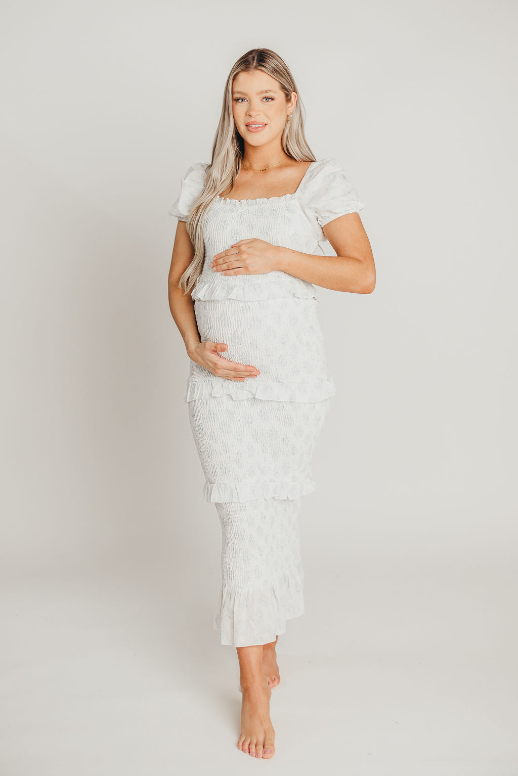 Ada Smocked Dress in Blue Floral- Bump Friendly & Inclusive Sizing (S-3XL) *Final-Sale*