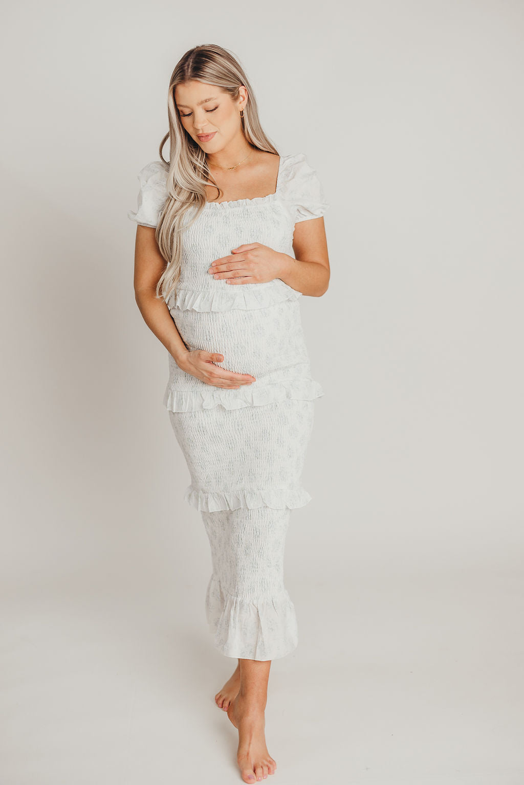 Ada Smocked Dress in Blue Floral- Bump Friendly & Inclusive Sizing (S-3XL) *Final-Sale*