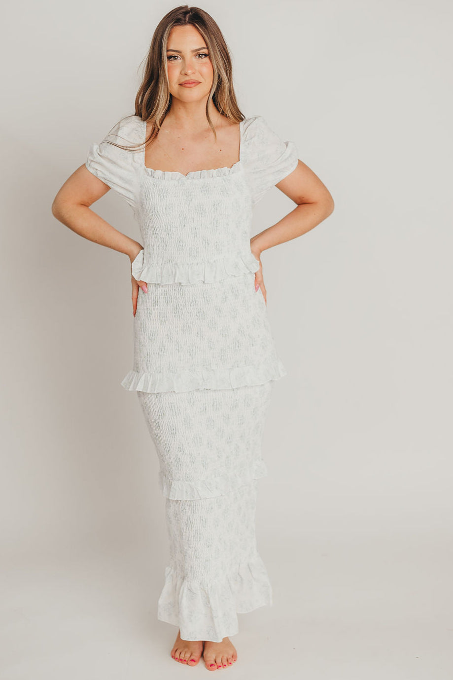 Ada Smocked Dress in Blue Floral- Bump Friendly & Inclusive Sizing (S-3XL) *Final-Sale*