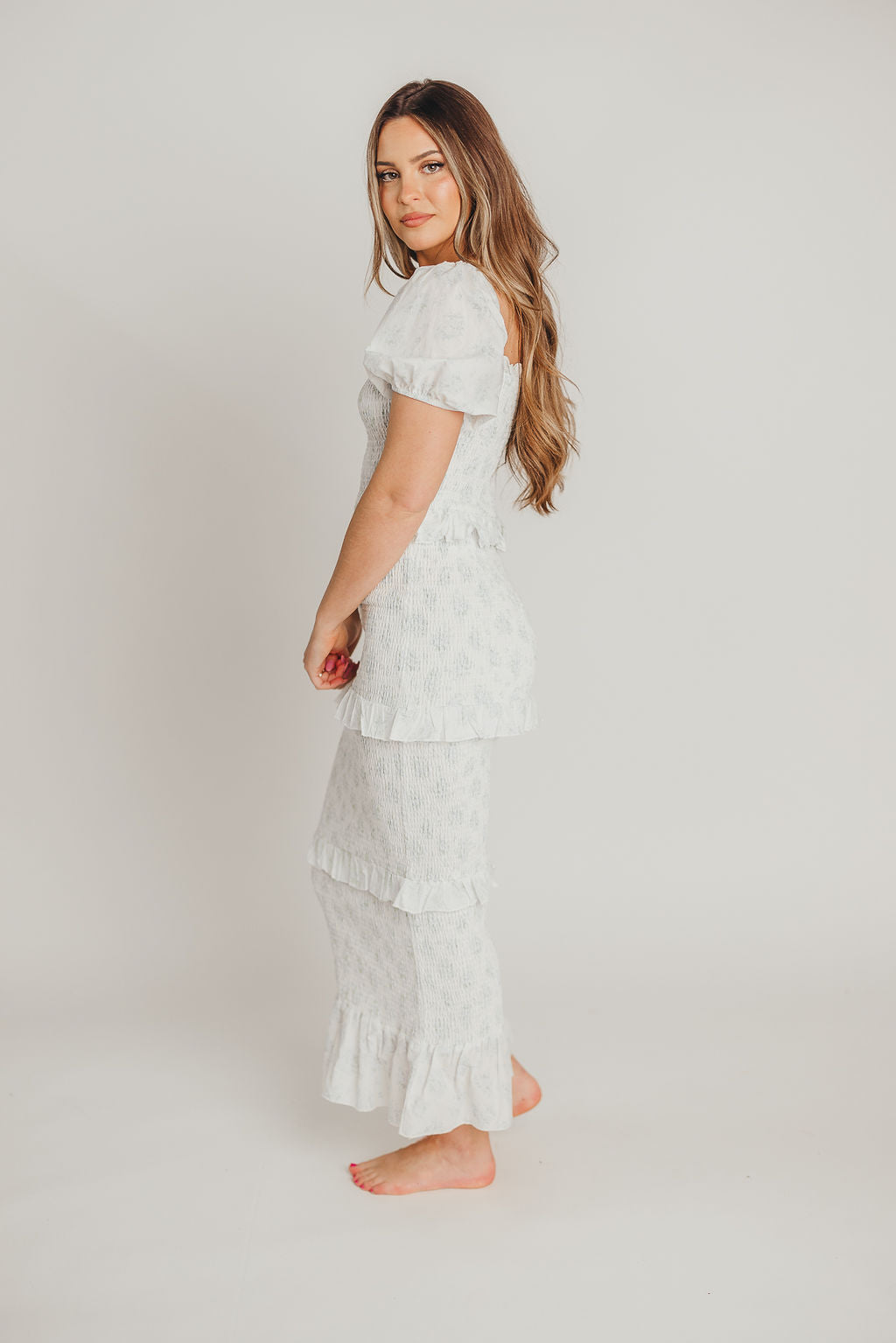 Ada Smocked Dress in Blue Floral- Bump Friendly & Inclusive Sizing (S-3XL) *Final-Sale*