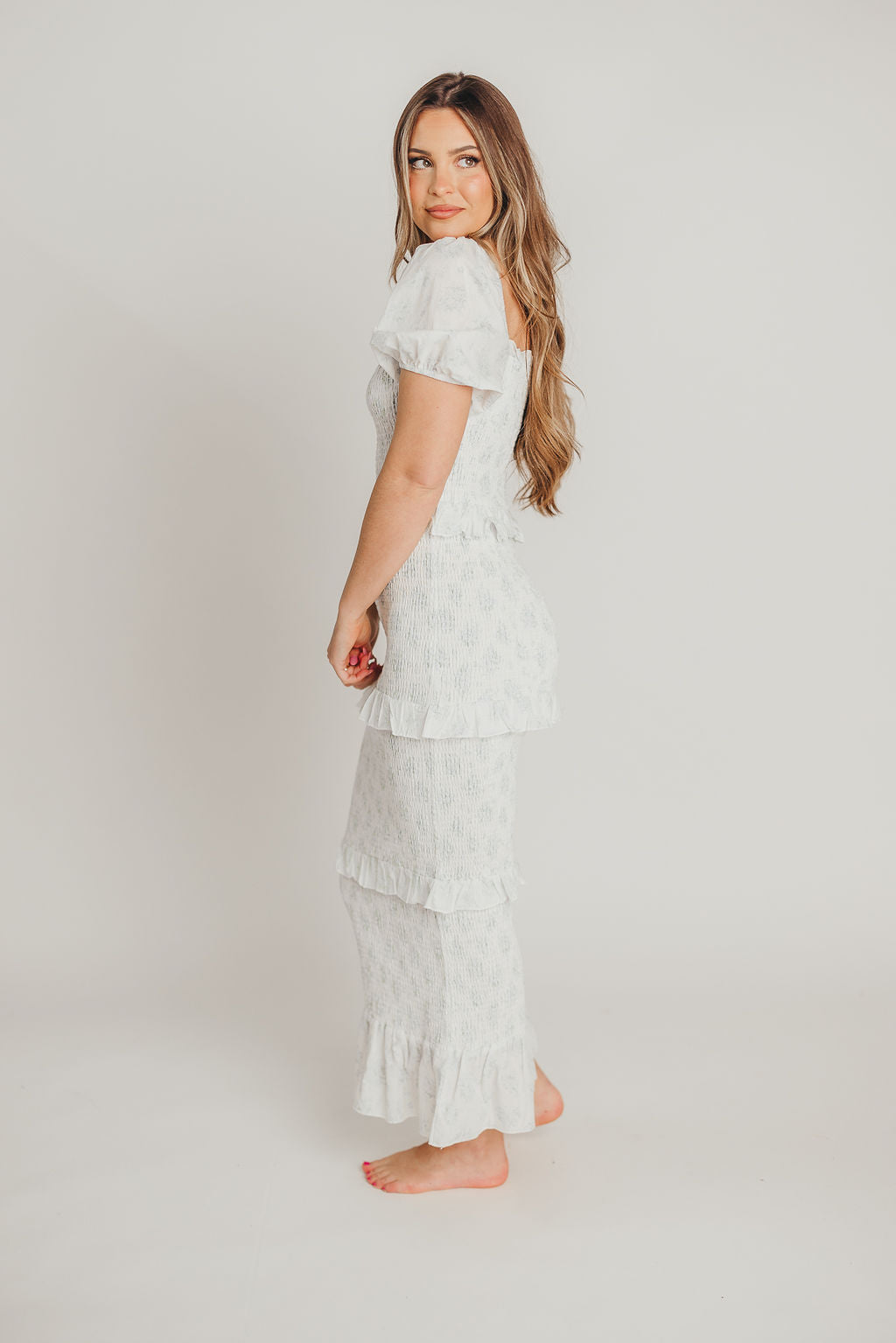 Ada Smocked Dress in Blue Floral- Bump Friendly & Inclusive Sizing (S-3XL) *Final-Sale*