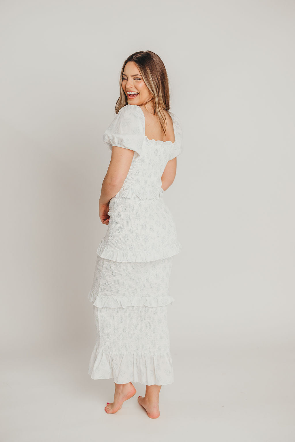 Ada Smocked Dress in Blue Floral- Bump Friendly & Inclusive Sizing (S-3XL) *Final-Sale*