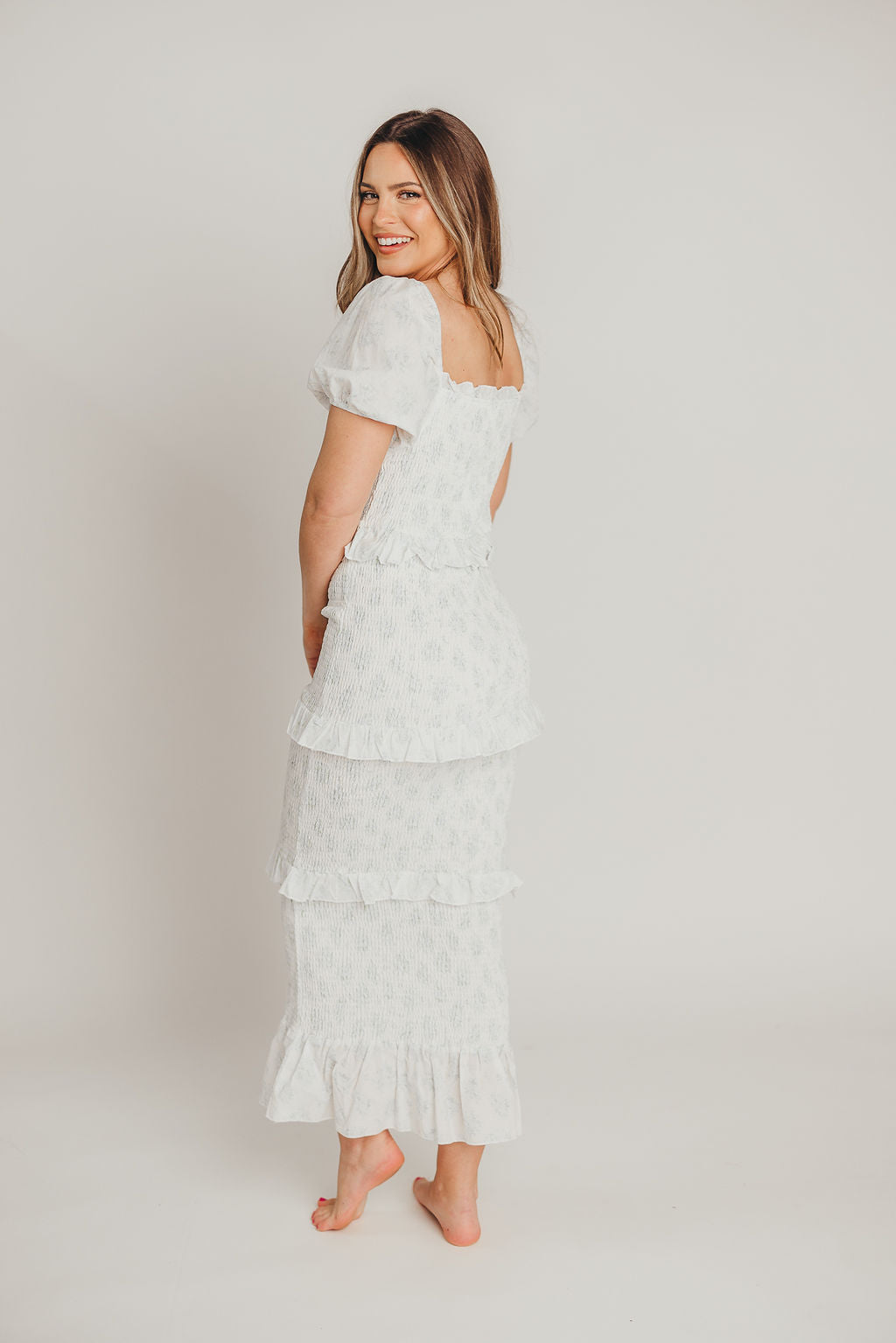 Ada Smocked Dress in Blue Floral- Bump Friendly & Inclusive Sizing (S-3XL) *Final-Sale*