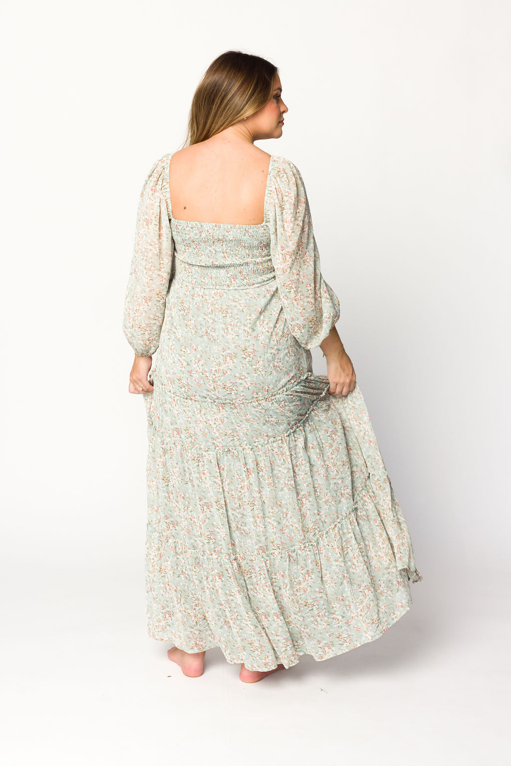 Daphne Long Sleeve Maxi Dress in Sage/Pink/Ivory Floral - Bump Friendly & Inclusive Sizing (XS-3XL)