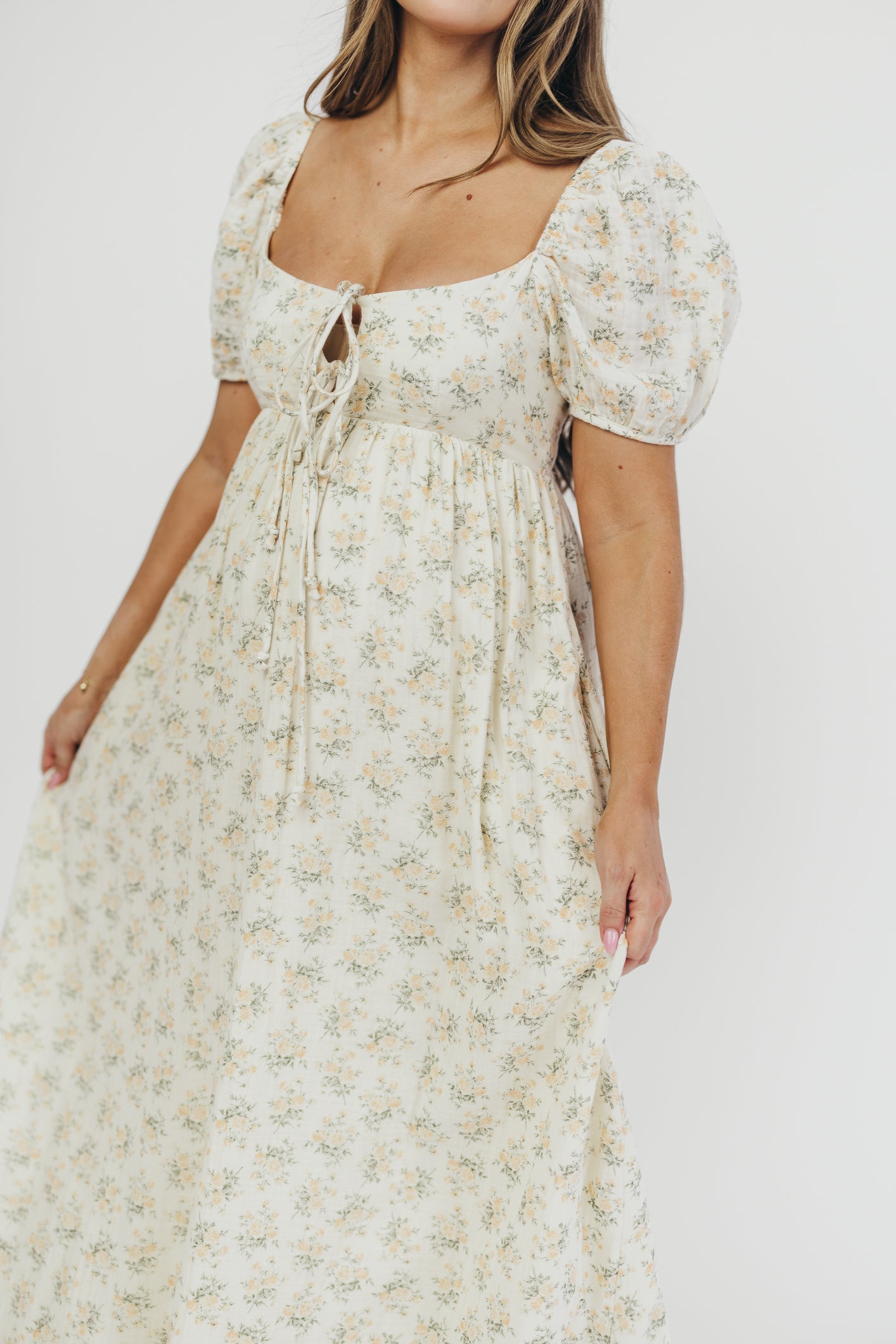 Haven 100% Cotton Tie-Front Maxi Dress in Orange/Green Floral - Bump Friendly