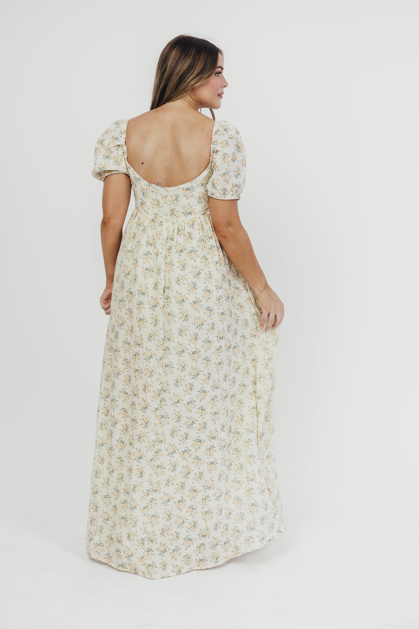 Haven 100% Cotton Tie-Front Maxi Dress in Orange/Green Floral - Bump Friendly