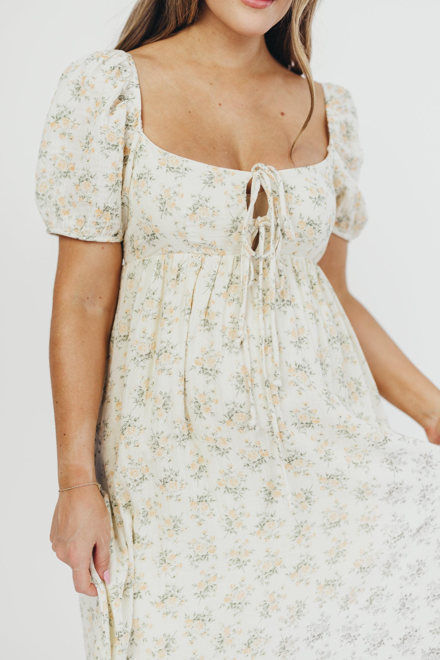 Haven 100% Cotton Tie-Front Maxi Dress in Orange/Green Floral - Bump Friendly