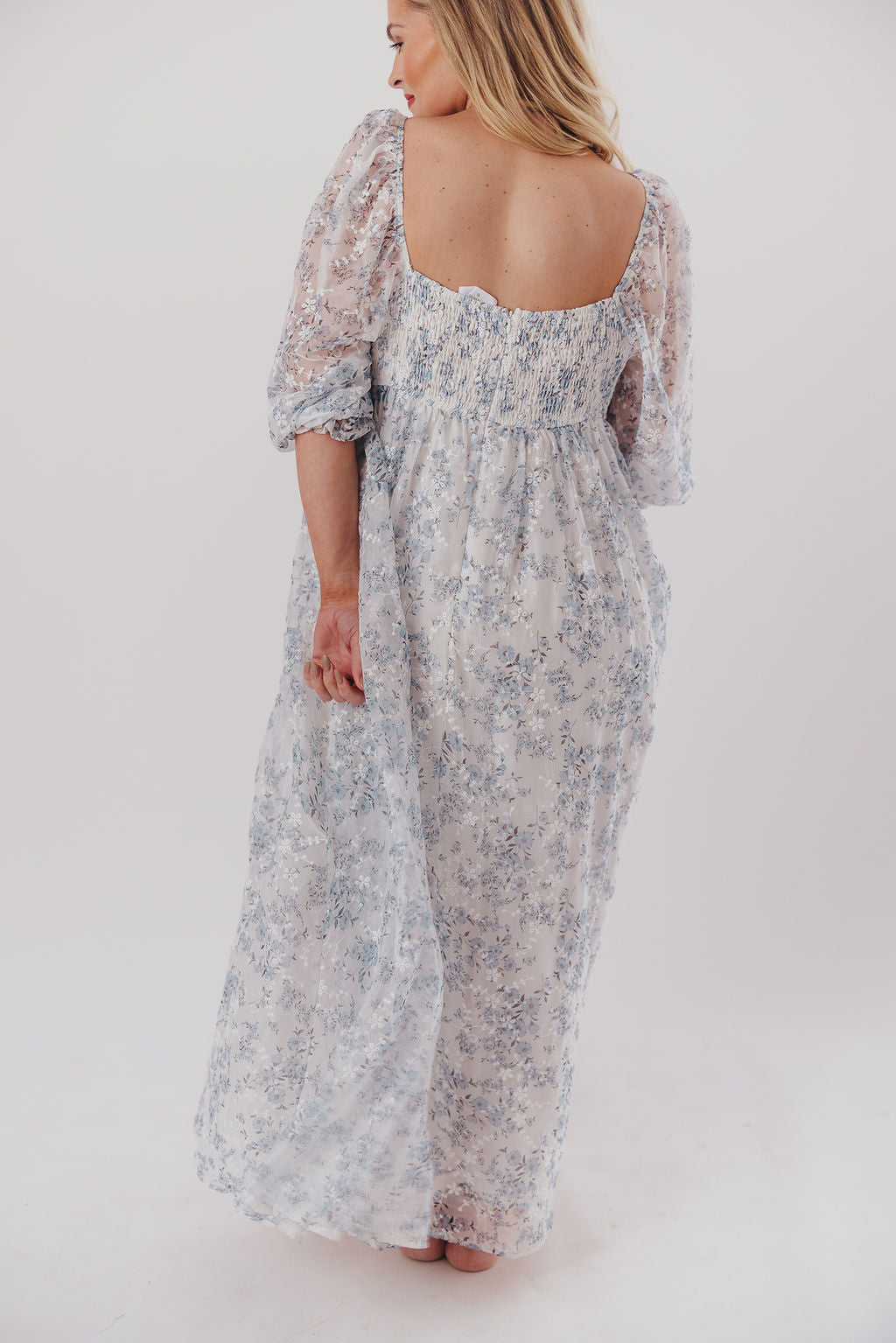 Mona Maxi Dress with Smocking in Blue White - Bump Friendly & Inclusive Sizing (S-3XL)