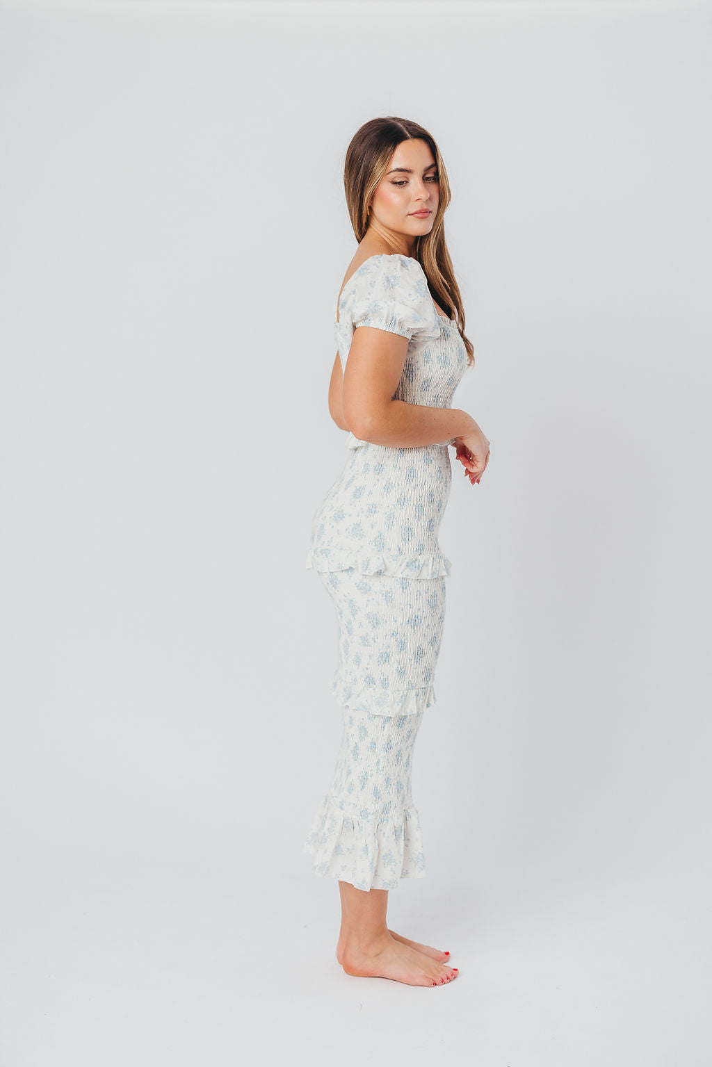 Ada Smocked Dress in Blue Floral- Bump Friendly & Inclusive Sizing (S-3XL) *Final-Sale*