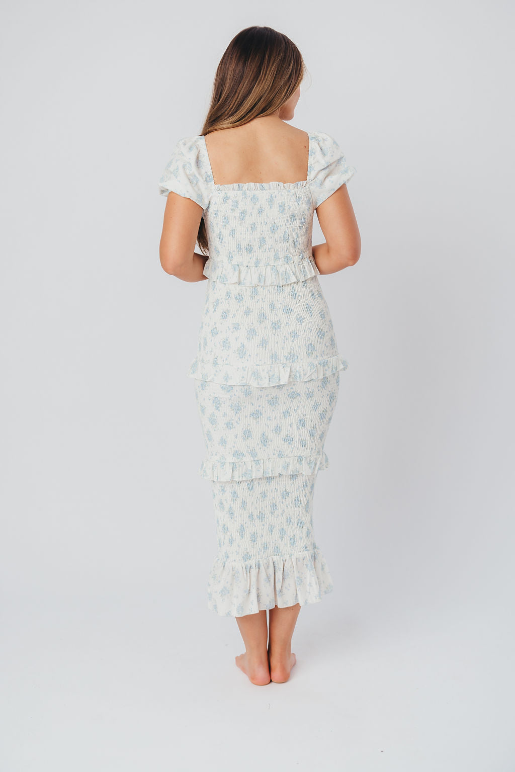 Ada Smocked Dress in Blue Floral- Bump Friendly & Inclusive Sizing (S-3XL) *Final-Sale*