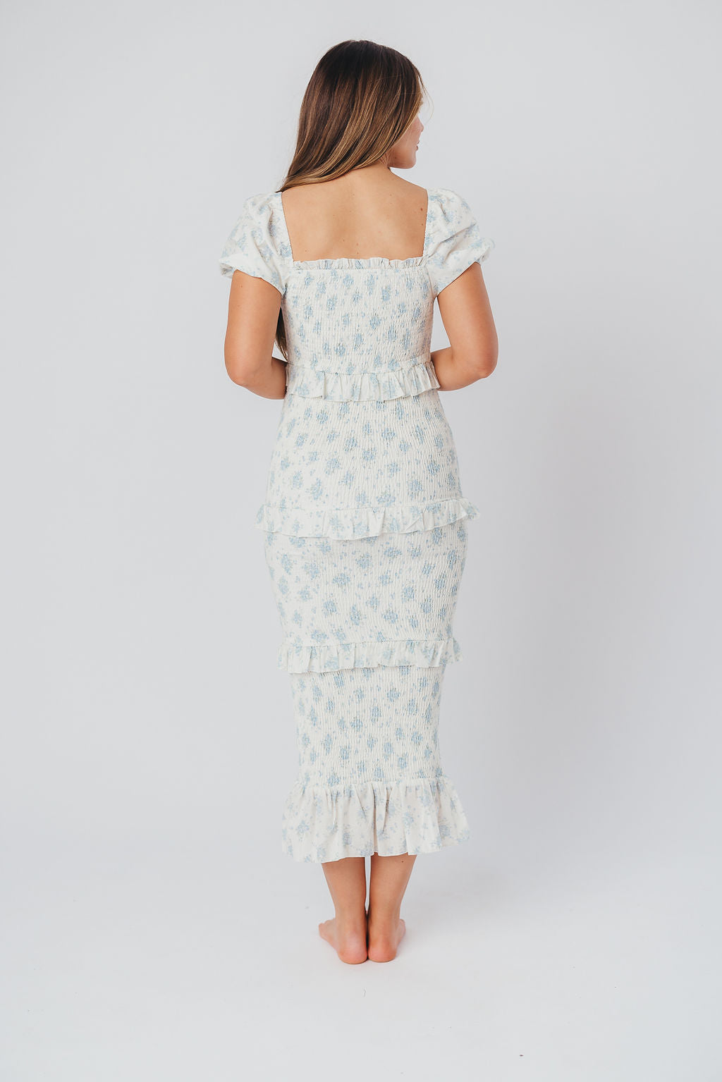 Ada Smocked Dress in Blue Floral- Bump Friendly & Inclusive Sizing (S-3XL) *Final-Sale*