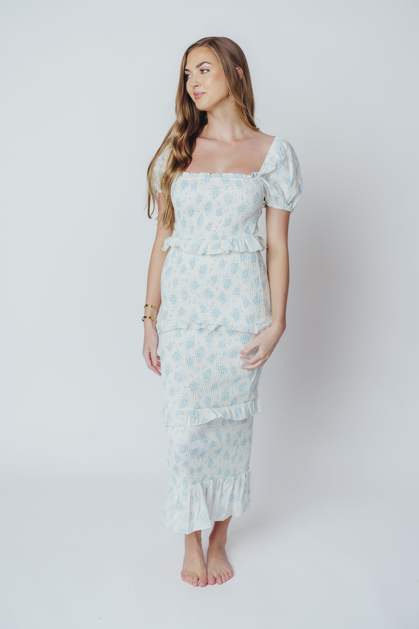 Ada Smocked Dress in Blue Floral- Bump Friendly & Inclusive Sizing (S-3XL) *Final-Sale*