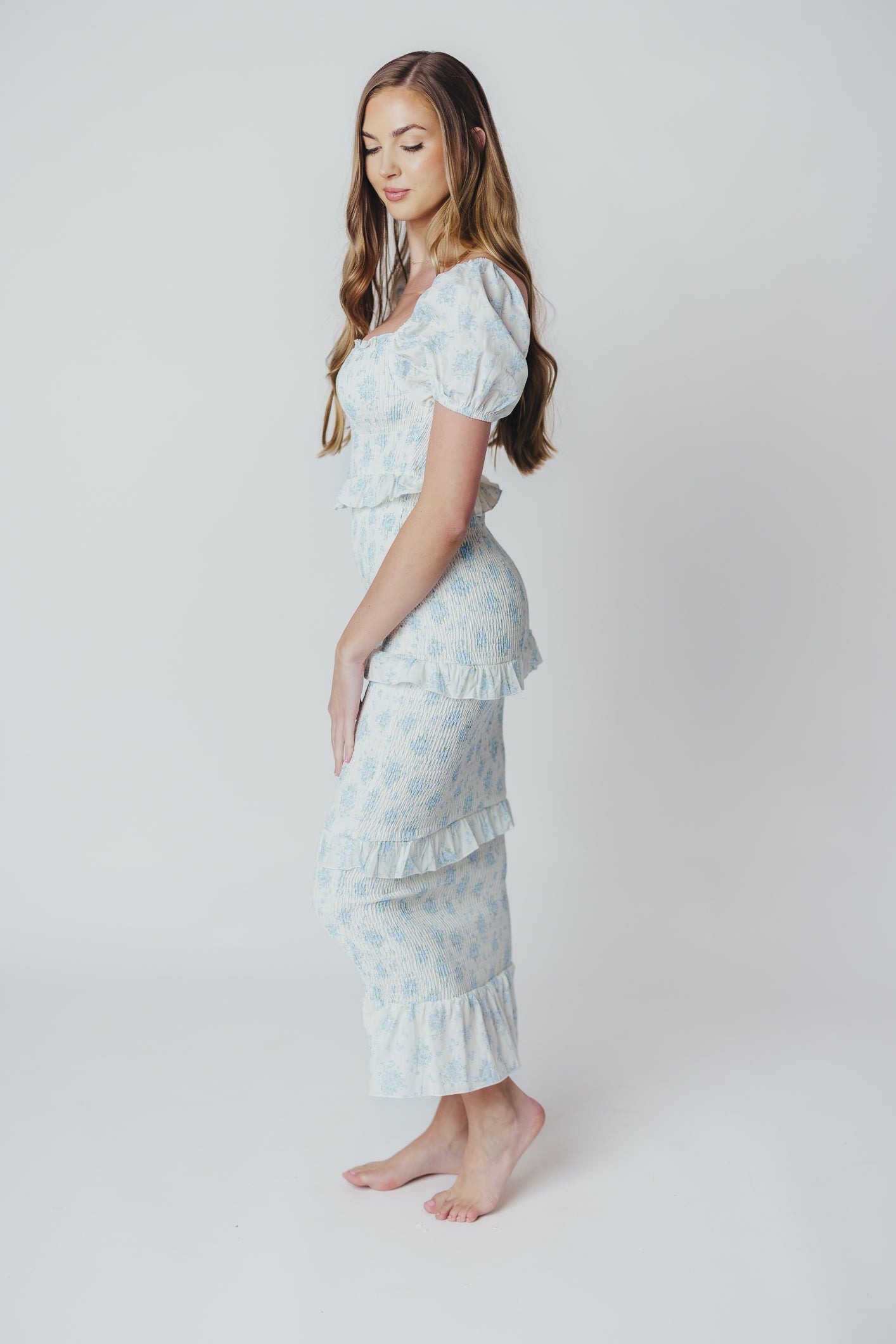 Ada Smocked Dress in Blue Floral- Bump Friendly & Inclusive Sizing (S-3XL) *Final-Sale*