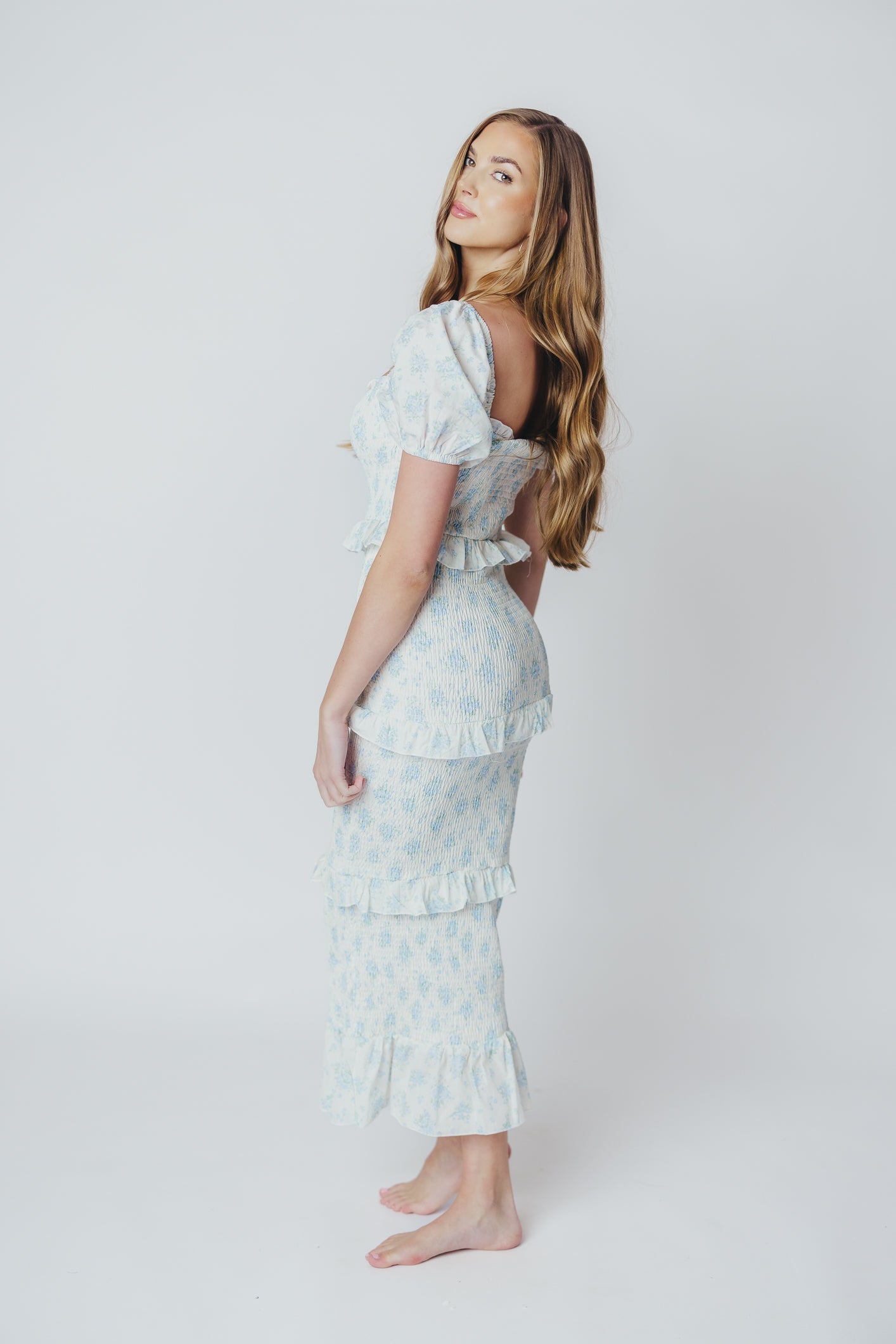 Ada Smocked Dress in Blue Floral- Bump Friendly & Inclusive Sizing (S-3XL) *Final-Sale*