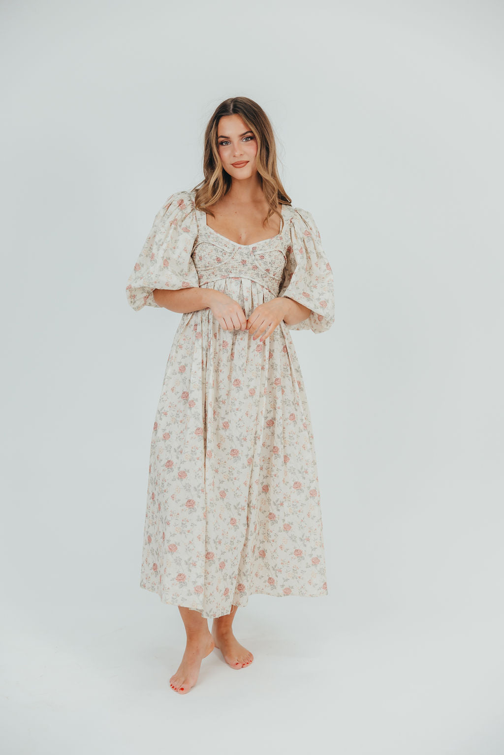 Harlow Maxi Dress in Off-White Floral - Bump Friendly & Inclusive Sizing (S-3XL) *Final-Sale*