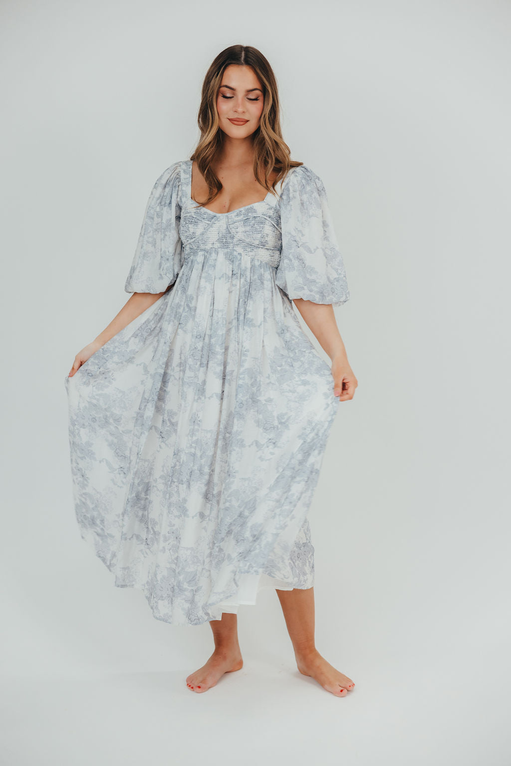 Harlow Maxi Dress in Light Blue Floral - Bump Friendly and Size Inclusive
