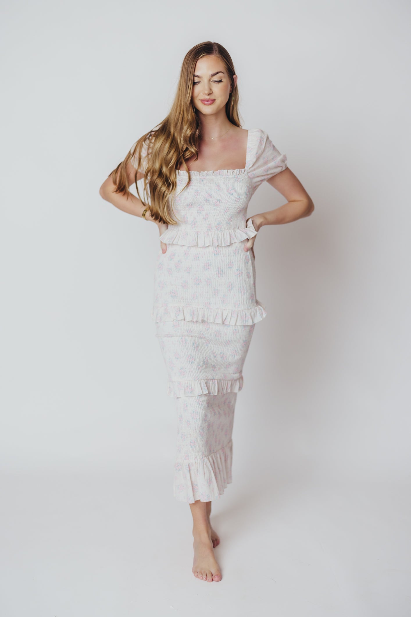 Ada Smocked Dress in Pink Floral- Bump Friendly & Inclusive Sizing (S-3XL) *Final-Sale*