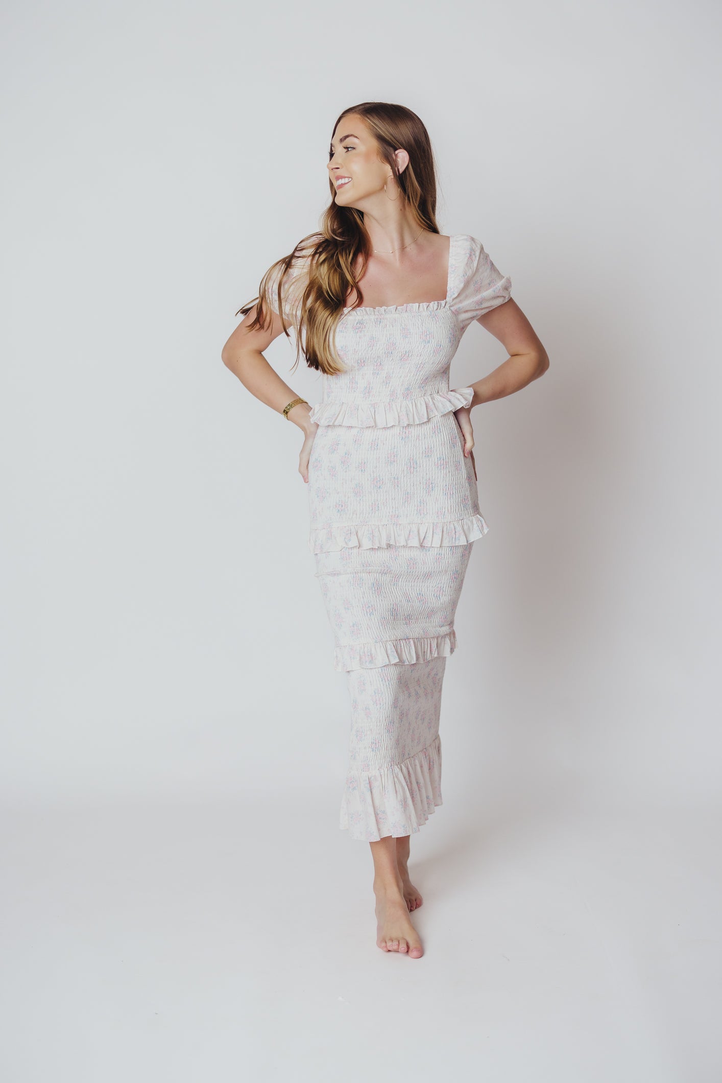 Ada Smocked Dress in Pink Floral- Bump Friendly & Inclusive Sizing (S-3XL) *Final-Sale*