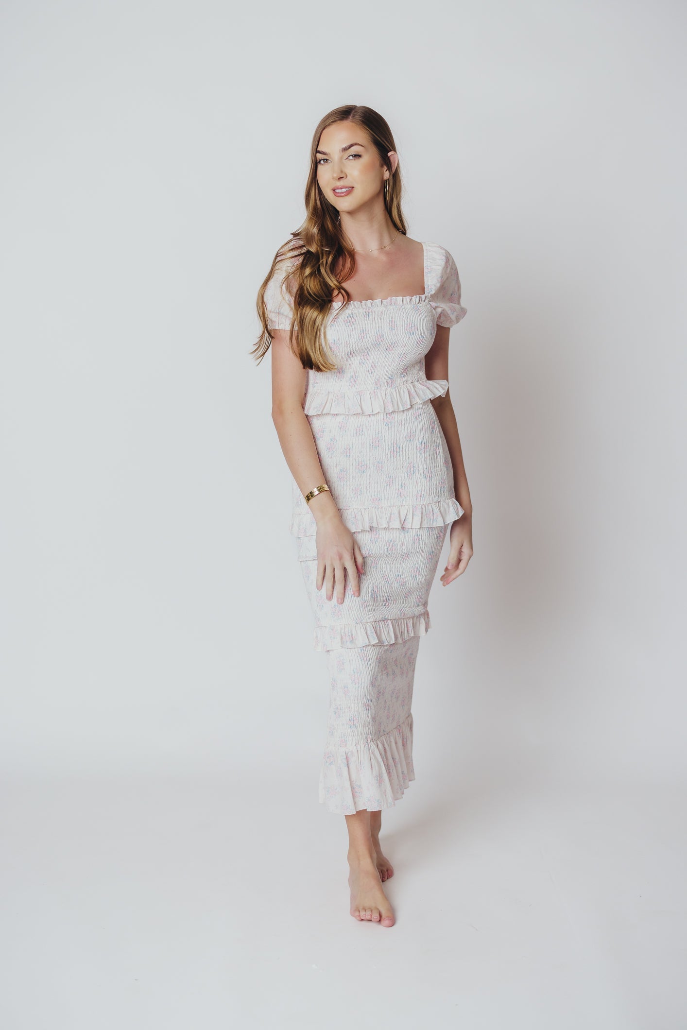 Ada Smocked Dress in Pink Floral- Bump Friendly & Inclusive Sizing (S-3XL) *Final-Sale*