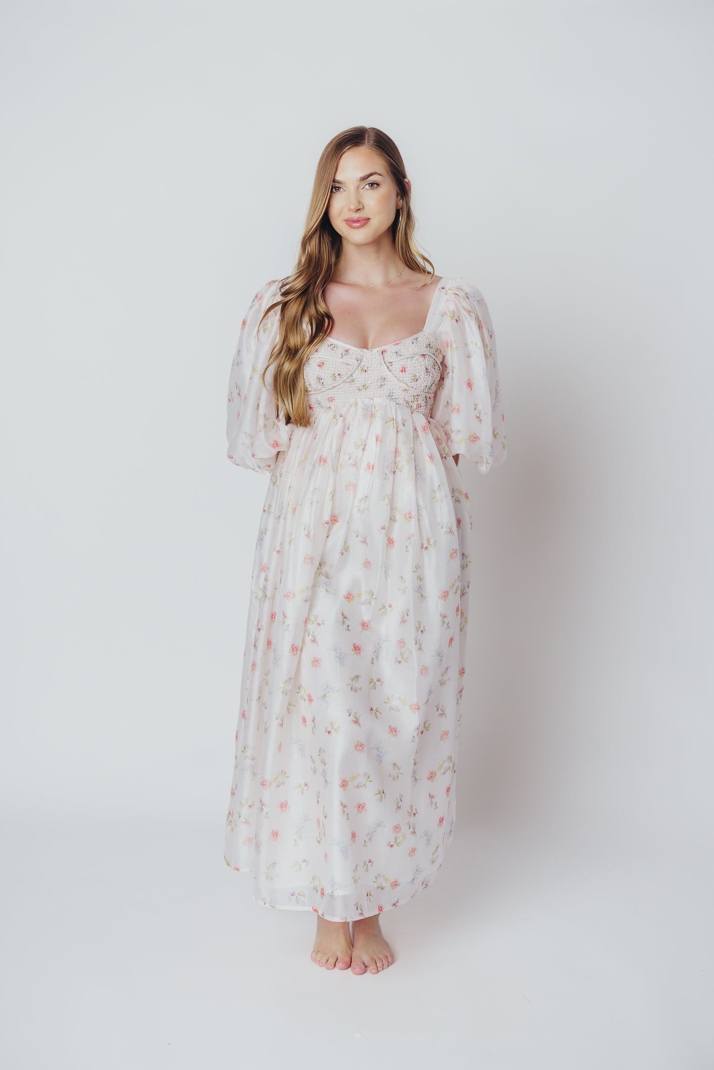 Harlow Maxi Dress in Tiny Pink Floral - Bump Friendly & Inclusive Sizing (S-3XL) *Final-Sale*