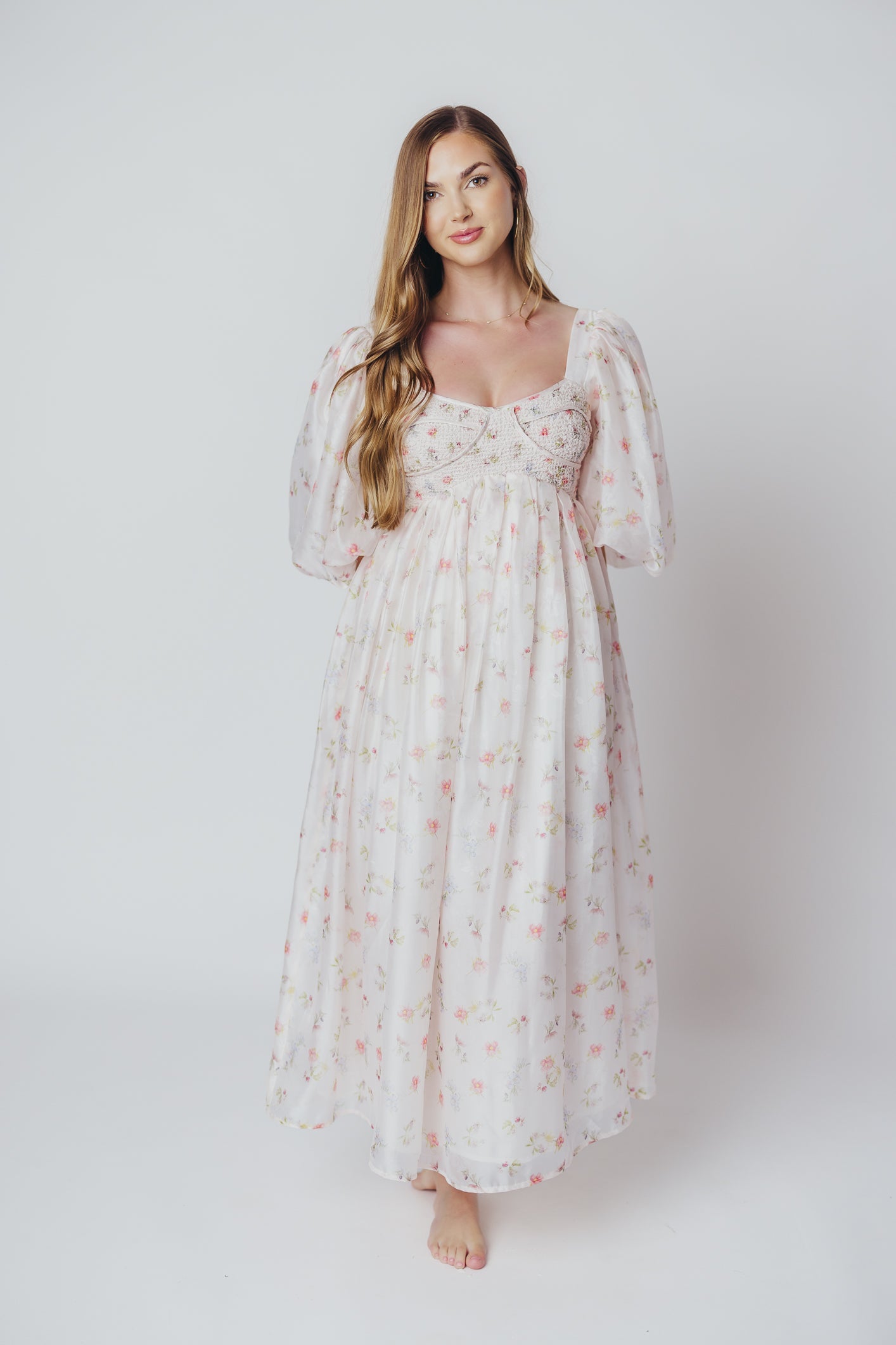 Harlow Maxi Dress in Tiny Pink Floral - Bump Friendly & Inclusive Sizing (S-3XL) *Final-Sale*