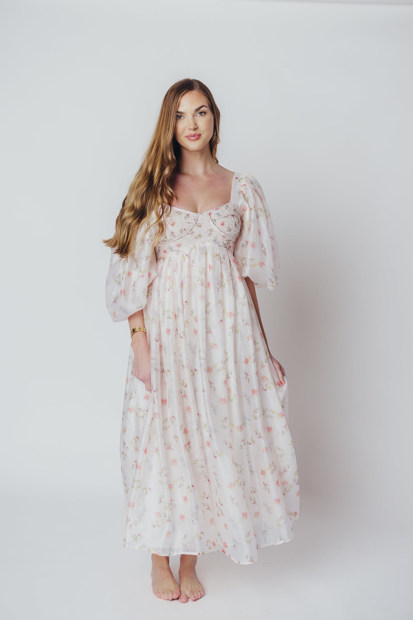 Harlow Maxi Dress in Tiny Pink Floral - Bump Friendly & Inclusive Sizing (S-3XL) *Final-Sale*