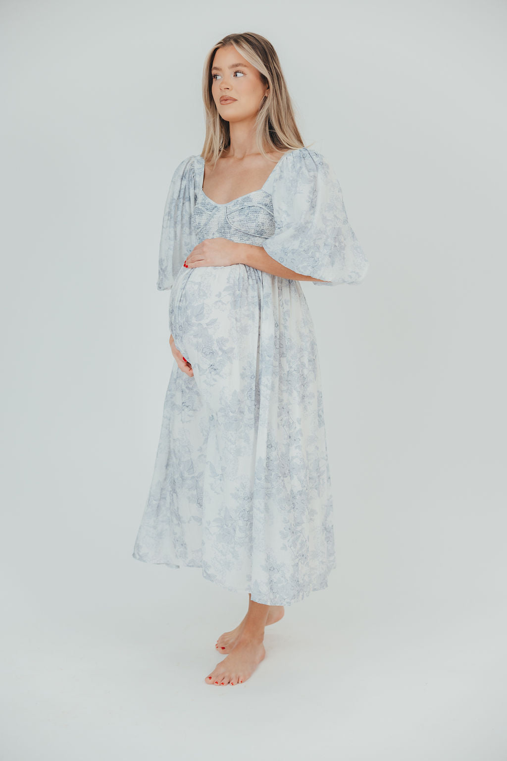 Harlow Maxi Dress in Light Blue Floral - Bump Friendly and Size Inclusive