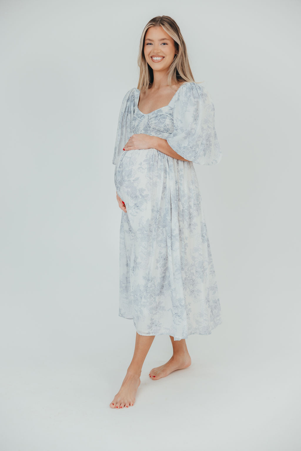 Harlow Maxi Dress in Light Blue Floral - Bump Friendly and Size Inclusive