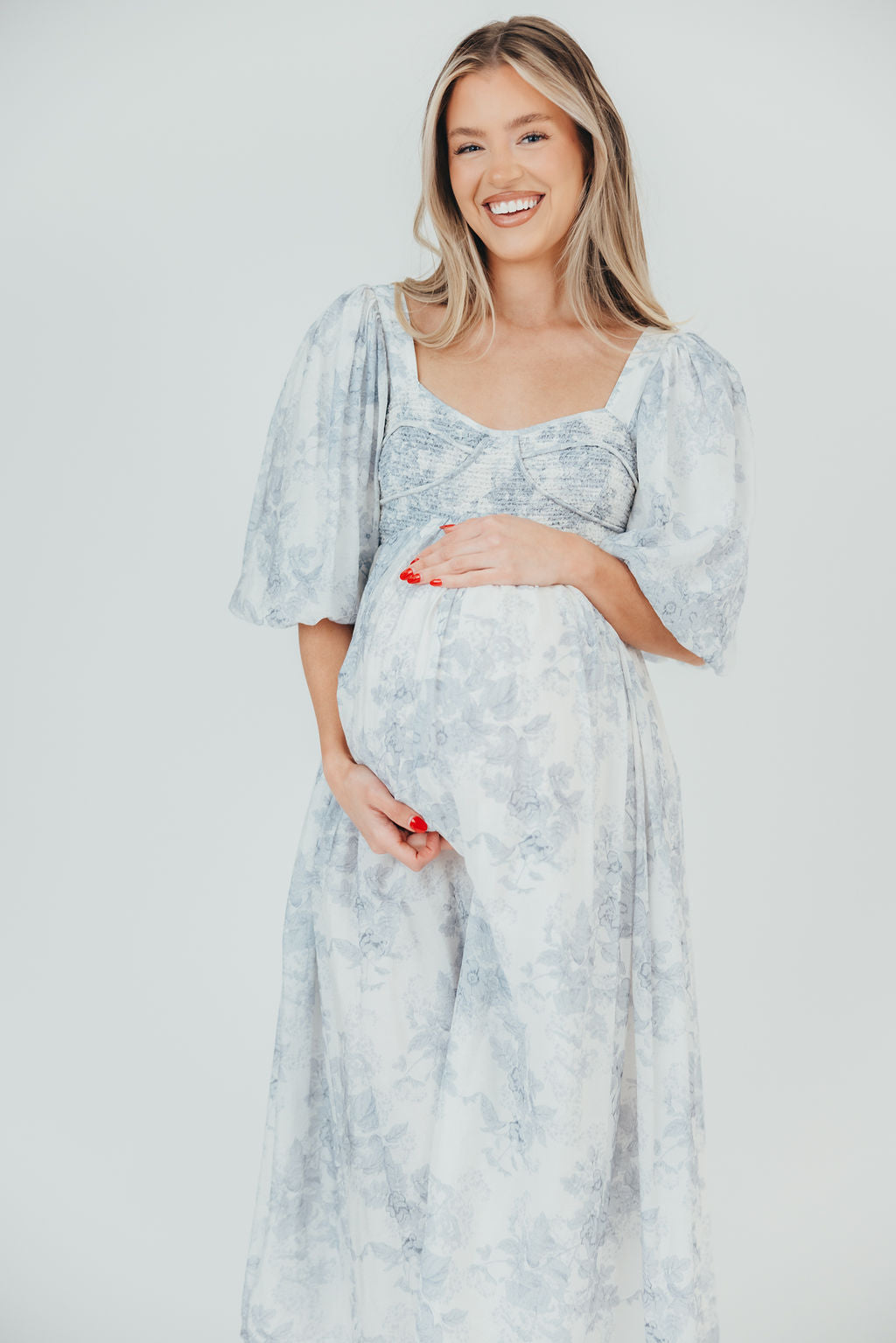 Harlow Maxi Dress in Light Blue Floral - Bump Friendly and Size Inclusive