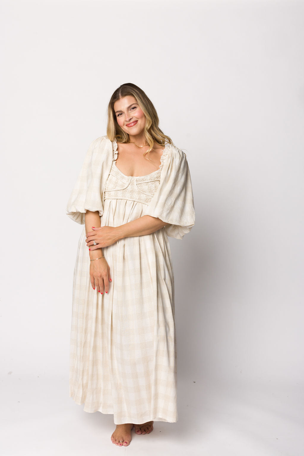 Harlow Maxi Dress in Natural Plaid - Bump Friendly