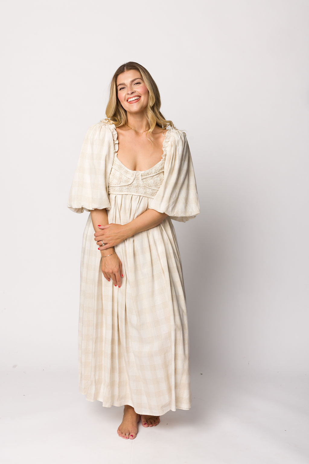 Harlow Maxi Dress in Natural Plaid - Bump Friendly