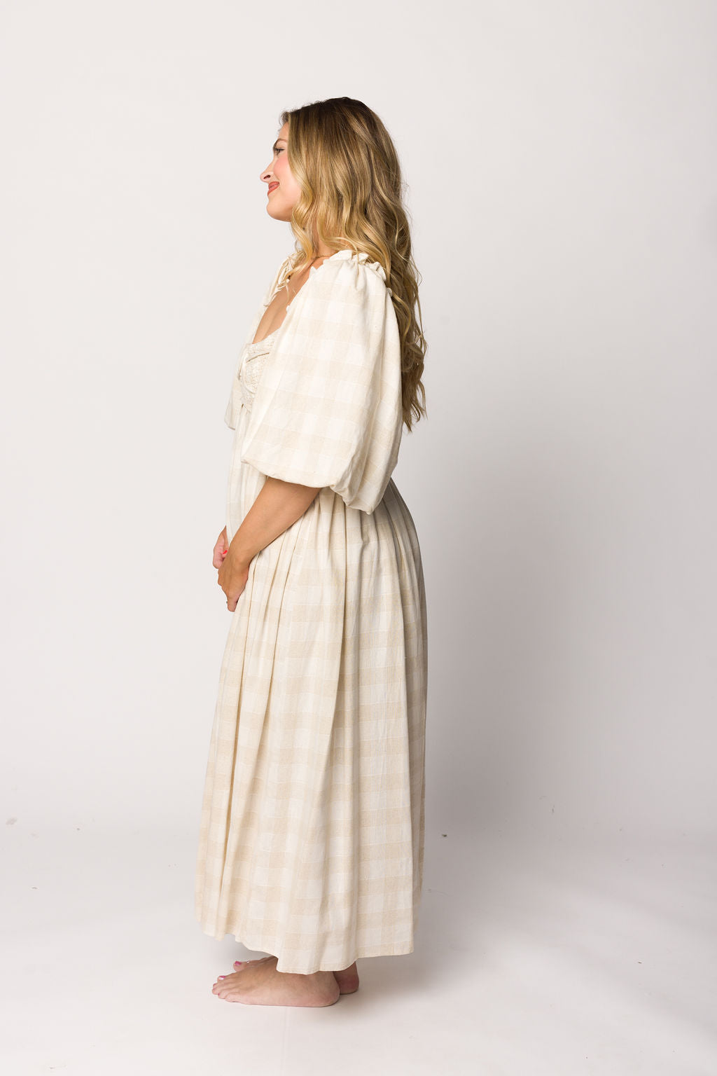 Harlow Maxi Dress in Natural Plaid - Bump Friendly
