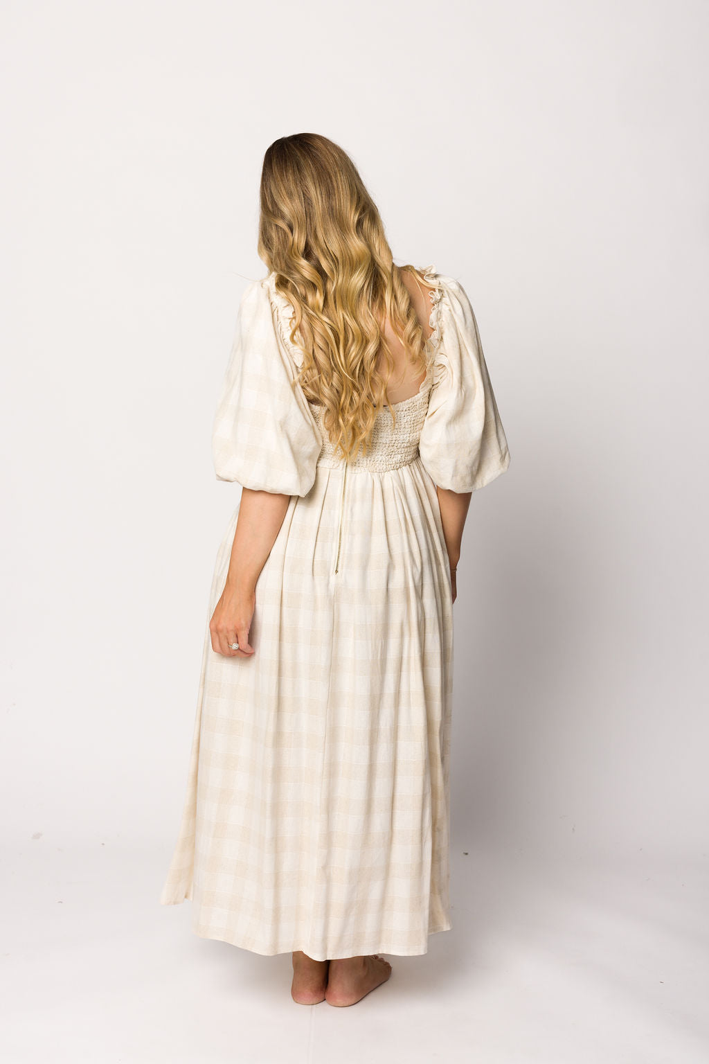 Harlow Maxi Dress in Natural Plaid - Bump Friendly