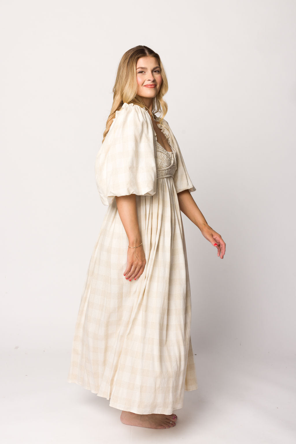 Harlow Maxi Dress in Natural Plaid - Bump Friendly
