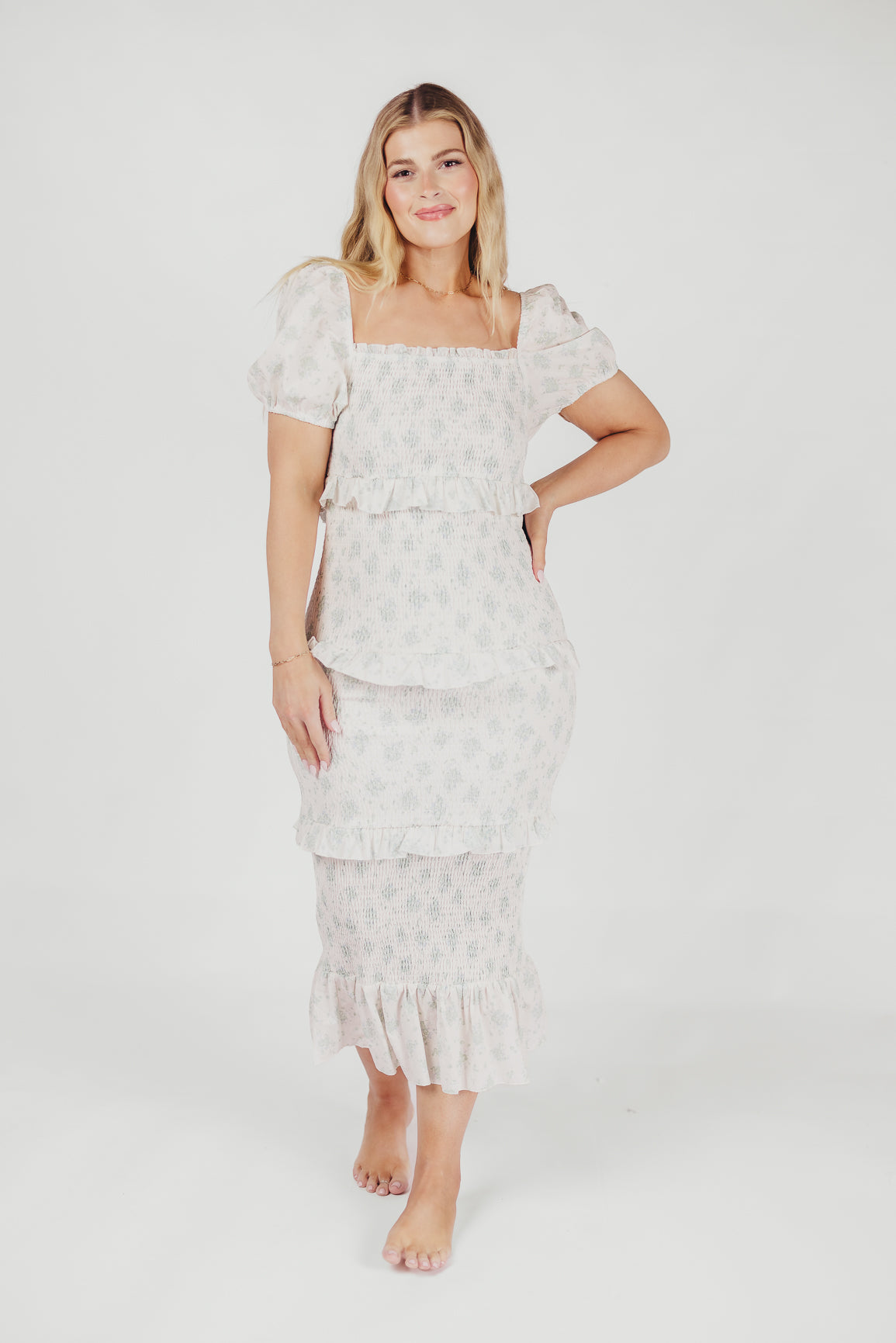 Ada Smocked Dress in Blue Floral- Bump Friendly & Inclusive Sizing (S-3XL) *Final-Sale*